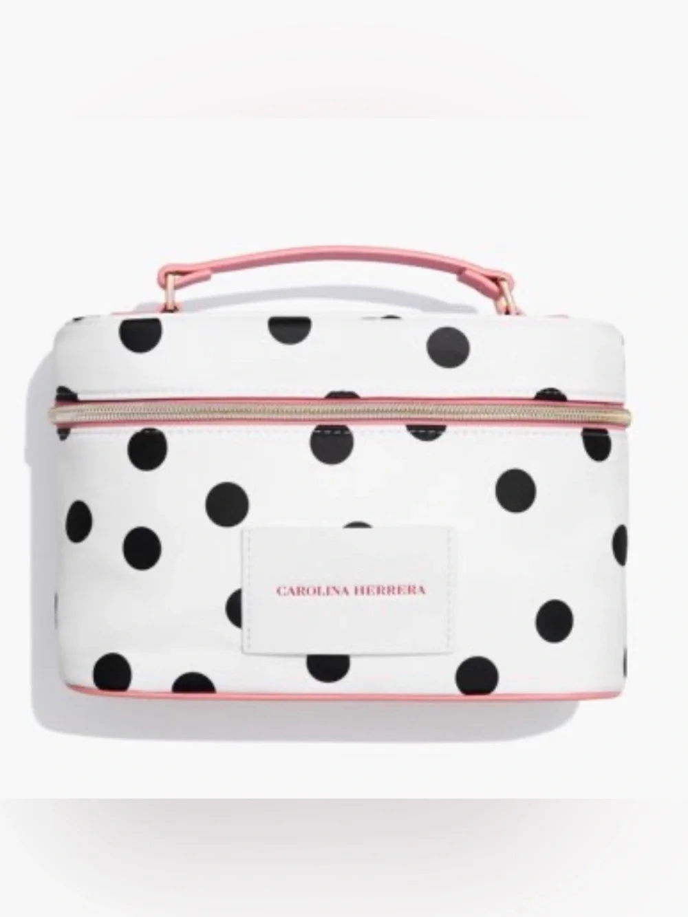 Carolina Herrera White Polka Dot Cosmetic Case with Pink Accents